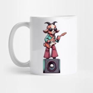 Groovy 70s Guitar-Playing Goat - Colorful Cartoon Vector Art Mug